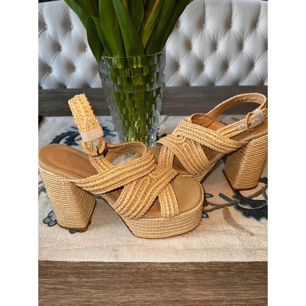 Castaner Espadrille Platform Sandals Woven Raffia‎ Heels Summer Size 39